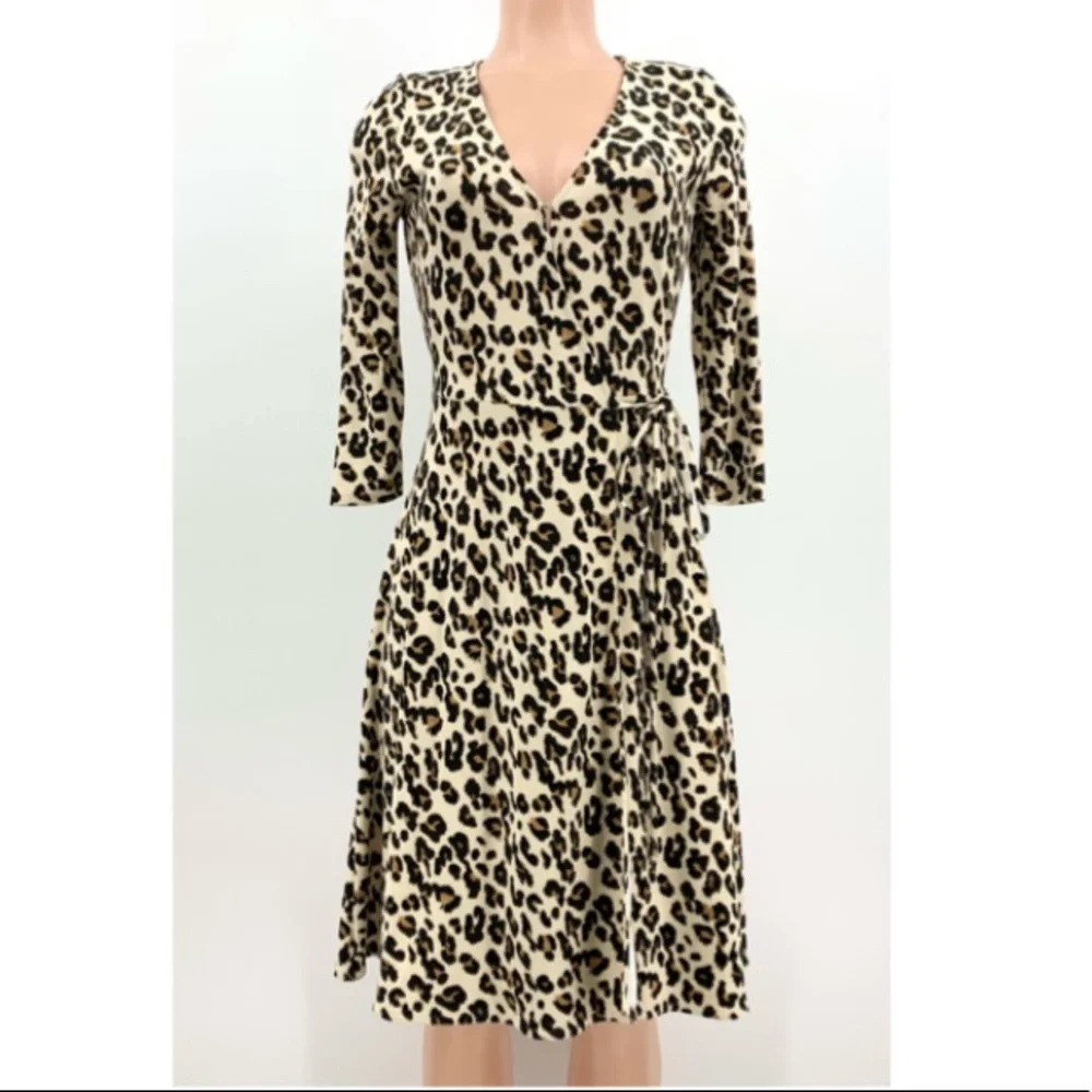 Banana Republic Leopard Print Wrap Knit Dress XS - Picture 2 of 12